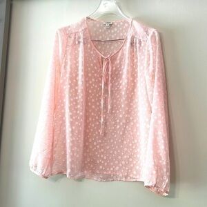 J.Crew size medium, sheer, lightweight, pink polkadot style shirt